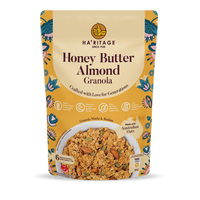 HA'RITEAGE Australie Granola au miel, beurre, amandes et flocons d'avoine, riche en fibres et en protéines, sans graisses trans, faible en sodium, céréales cuites 216g