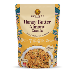 HA'RITEAGE Granola de Miel, Mantequilla y Almendras, Alto en Fibra, Alto en Proteínas, Sin Grasas Trans, Bajo en Sodio, Cereal para Desayuno Horneado, 216g - Product Image 1