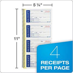 Carnet de reçus à écrire et à coller, 2 parties, sans carbone, blanc/canari, 5-1/4\" x 11\", reliure spirale, 200 jeux par carnet, 4 reçus par <span class=keywords><strong>page</strong></span> - Product Image 3