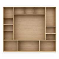 Étagère de rangement et de présentation en bois avec compartiments ouverts