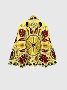 Veste en velours jaune brodée, manches longues, motif géométrique, broderie à la main, vêtements d'automne pour adultes - Product Image 2