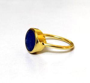 แหวนทองเหลืองชุบทองคลาสสิกสำหรับผู้หญิงชุดอัญมณี Lapis Lazuli ธรรมชาติชุดรูปทรงหนามเตยเครื่องประดับแฮนด์เมดสำหรับผู้หญิง - Product Image 1