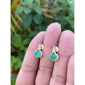 ต่างหูเพชรมรกตธรรมชาติสีทอง14K เครื่องประดับเพชรที่สง่างาม - Product Image 2