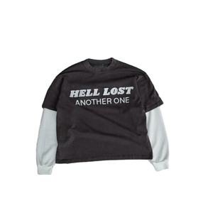 Top meilleures ventes Streetwear Logo personnalisé 100% coton hommes Double couche à manches longues t-shirt lavage à l'acide prix de gros t-shirt - Product Image 1