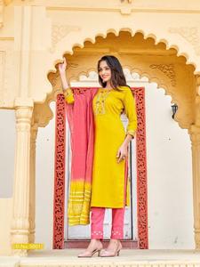 Ladies Cotton Kurtis with Fancy Embroidery Sequence Work Online Sale for Casual Wedding Occasions Long Dress Suit Adultes - Product Image 4