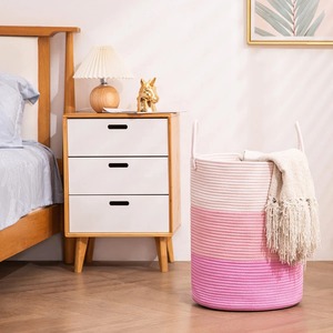 Pink Shades Macrame <b>Basket</b> For Girls Room Decor Stylish Storage For <b>Toys</b> Essentials And Bathroom Vanity Use From India - Product Image 2