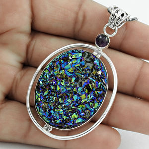 Prix de gros Meilleure qualité en argent sterling 925 naturel Druzy améthyste pierre précieuse forme ovale pendentif bijoux faits à la main exportateur - Product Image 4