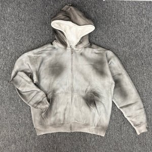 เสื้อฮู้ดมีซิปแบบมีซิปสำหรับผู้ชายผ้าฟลีซน้ำหนักมากโลโก้ตามสั่งแนวสตรีทแวร์ - Product Image 1