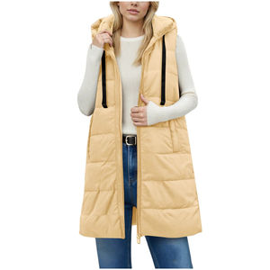 Gilet d'hiver unisexe sans manches 100% polyester, col montant, 90% duvet de canard, veste longue matelassée à capuche, style streetwear - Product Image 1