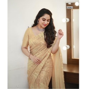 New Trendy Arrival Latest Indian Designer 60 GM Georgette <b>Saree</b> with Embroidery Sequence & <b>Blouse</b> for Women Wedding Wear - Product Image 1