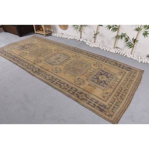 Tapis turc vintage 4.4x10,5 pieds, tapis en laine patchwork jaune et bleu avec support en latex pour décorations de salon pour adolescents - Product Image 2