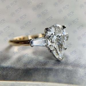 3.00 CTW poire coupe trois pierres Moissanite bague pour femmes/fiançailles côté baguette coupe 925 bague en argent Sterling pour les femmes - Product Image 3