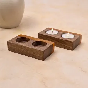 Support de bougie chauffe-plat rectangulaire en bois d'acacia, fait main, sans gouttes, pour décoration intérieure, source de lumière sans parfum - Product Image 4