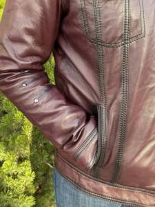 Chaqueta de Cuero Marrón para Hombre, Estilo Camionero Acolchado, Cuello Mao, Estilo Occidental Vintage, Abrigo Cálido de Invierno, Piel de Cordero Auténtica, Ropa Exterior Informal - Product Image 2