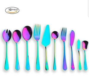 Ensemble de couverts arc-en-ciel conçu avec une brillance multicolore réfléchissante, parfait pour les repas élégants, les rassemblements festifs et la maison - Product Image 3