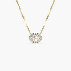 Elegant and Trendy <b>14K</b> Halo Setting Oval Brilliant Cut Lab Grown Diamond Necklace <b>14k</b> Pure Solid <b>Gold</b> Birthday Gift for Her - Product Image 2