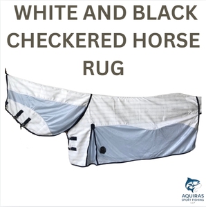 Alfombras de caballo de verano ligeras a cuadros blancas y azules con forro de nailon para protección de caballos en clima cálido - Product Image 2