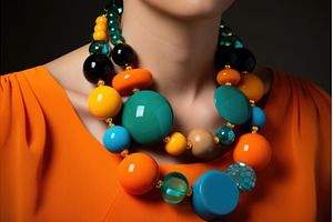 Handmade Lightweight <b>Resin</b> Beads <b>Necklace</b> with Colorful Vintage Statement Jewelry Link Chain for Wedding Occasions - Product Image 4