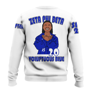 Sudadera con Cuello Redondo Zeta Phi Beta 1920, Ropa de Hermandad Griega, Azul Blanco, Bordada, de Forro Polar, para Mujer - Product Image 2