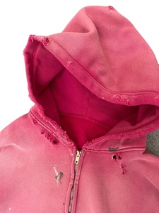 Sweat à capuche vintage à fermeture éclair personnalisé pour hommes Sun Faded Ripped Distress Street Red Fleece Hoodie Digital Oversized Cotton Winter - Product Image 2