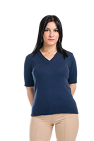Pull en tricot italien Helen pour femme, élégant et décontracté, col en V avec nœud, tricot plat, manches courtes, confortable, fin, hiver, 100% coton