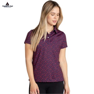 Polo pour femmes avec logo personnalisé, imprimé par sublimation, pour l'été, manches courtes, col en V, T-shirt ajusté et décontracté pour femmes - Product Image 5