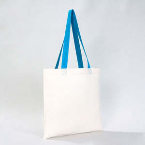 กระเป๋าผ้าฝ้ายสีน้ำเงิน หูหิ้วสีน้ำเงิน ขนาด 16 x 14 นิ้ว (40 x 35 ซม.) สีน้ำเงินล้วน ผ้าฝ้าย 100% ทนทาน เป็นมิตรกับสิ่งแวดล้อม แบบเปิดปิด - Product Image 3