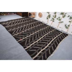 Alfombra de lana moderna de área grande para adolescentes 7,5X10,9 pies Negro Beige Rayas Rectángulo Patchwork Diseño 10mm Espesor Respaldo de látex - Product Image 3