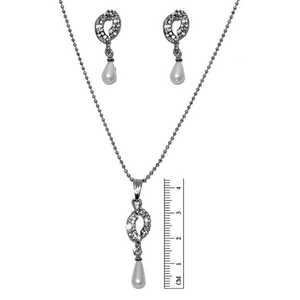 Regina Fine <b>Jewelry</b> <b>Set</b> 1201132 Austrian Stone and <b>Pearl</b> Pendant with Rhodium Plating - Product Image 1
