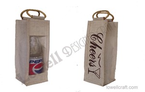 Lowellcraft Jute Wine <b>Bag</b> with Cane Handle Geometric Print Shopping <b>Bag</b> for 1 Bottle Small Size - Product Image 3