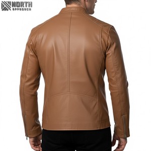 Veste en cuir Pu de haute qualité et tendance style moto Vestes pour hommes Blouson bombardier Racer personnalisé - Product Image 3