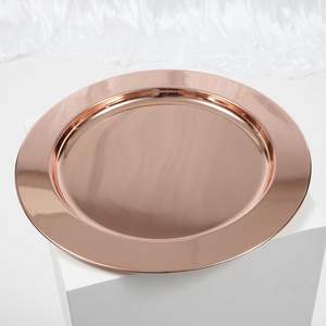 Assiette de présentation en acier inoxydable plaqué or rose, 13 pouces, finition miroir, décoration de table de mariage, sous-assiette, vente en gros - Product Image 1