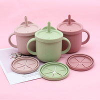 Tasses d'apprentissage électriques en silicone 2-en-1 pour tout-petits avec paille et couvercle pour collation, sans PVC