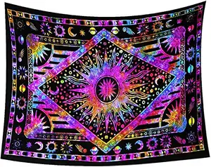 Handmade Indian hippie Bohemian Psychedelic Celestial Sun Moon Wall hanging College Dorm Beach Throws Table Cloth