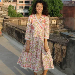 Robe indienne faite à la main en coton imprimé bloc robe longue Maxi robe d'été