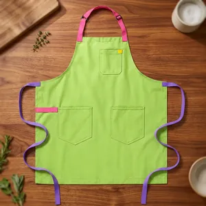 Green Heavy Duty Reusable Bib <b>Apron</b> with Adjustable Waist and Three Pockets for Cleaning Supplies - Product Image 1