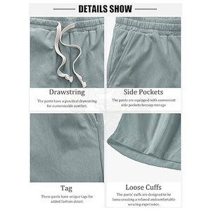 Short décontracté en velours côtelé pour hommes, vêtements de plage d'été légers, taille élastique avec cordon de serrage, tissu respirant à coupe ample pour les vacances - Product Image 4