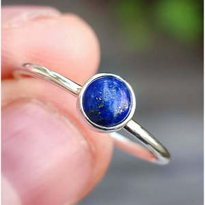 Handmade Dainty Minimalist Sterling Silver <b>Ring</b> Cute <b>Lapis</b> <b>Lazuli</b> Bezel Setting Gift for Women - Product Image 3