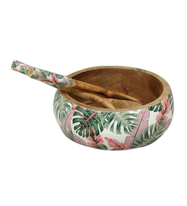 Modern Wood Salad <b>Bowl</b> <b>Enamel</b> Printed Sustainable Gifting Option 3-Pieces Set Wedding Party Dinner Salad <b>Bowl</b> - Product Image 6