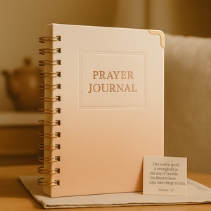 LABON Cream Gradient Oración Diario con encuadernación en espiral Hoja de oro Debossed Marco Elegante Christian Devotitional Notebook - Product Image 3