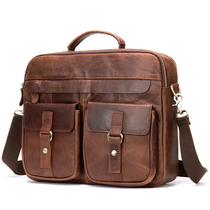 Vintage Genuine Leather Laptop Briefcase Crossbody Shoulder Bag Large Capacity Portable Korean Zipper Closure Durable Office Use - Product Image 3