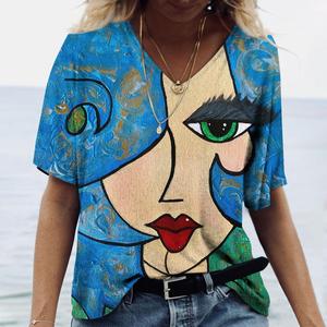 Camiseta de mujer Arte abstracto Impresión DE CARA Ropa de niñas 3D de gran tamaño Clásico de manga corta Tops Moda femenina Casual 2025 - Product Image 2
