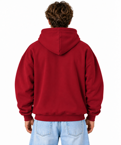 Sweat à capuche rouge surdimensionné pour homme en polaire polyester/coton, décontracté, avec poches, pour l'hiver, ODM - Product Image 2