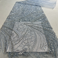 Haute Qualité Africain Perlé Sequin Dentelle Tissu 5 Yards Paillettes Broderie Français Tulle Dentelle Tissu