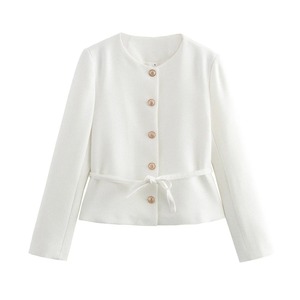 Chaqueta de cuero real para mujer, chaqueta de bombardero recortada de un solo pecho, abrigo de mujer, cuello redondo, manga larga, trajes elegantes para mujer - Product Image 1