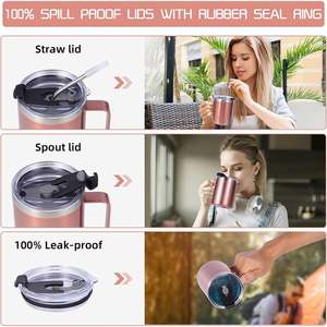 Mug en acier inoxydable sans BPA au design moderne avec couvercle, paille et poignée pour le bureau et la maison - Product Image 4