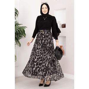 Falda de Gasa con Estampado de Leopardo Negro, Talla XS, Cintura Imperio, Suave y Transpirable, Diseño de Vestido de Gala con Estampado Digital y Volantes - Product Image 3