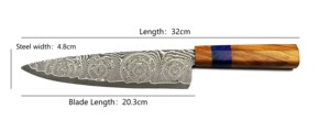 Venta al por mayor personalizado de alta calidad OEM ODM servicio mejor Oliva y mango cuchillo de Chef nueva hoja de acero al carbono con núcleo de acero de Damasco - Product Image 6
