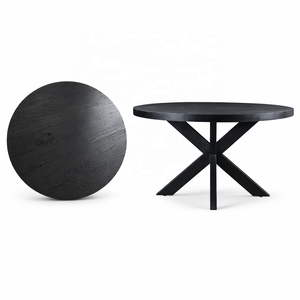 Table à manger en bois de manguier massif, faite à la main |   Meubles de salle à manger industriels modernes |   Table en bois noir avec base en métal en forme de croix - Product Image 1