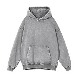 High Quality Custom Men's Full Hoodie Acid <b>Wash</b> Oversize Pullover Screen Printing Boxy Fit Men Distressed Hoodie With OEM - Product Image 1